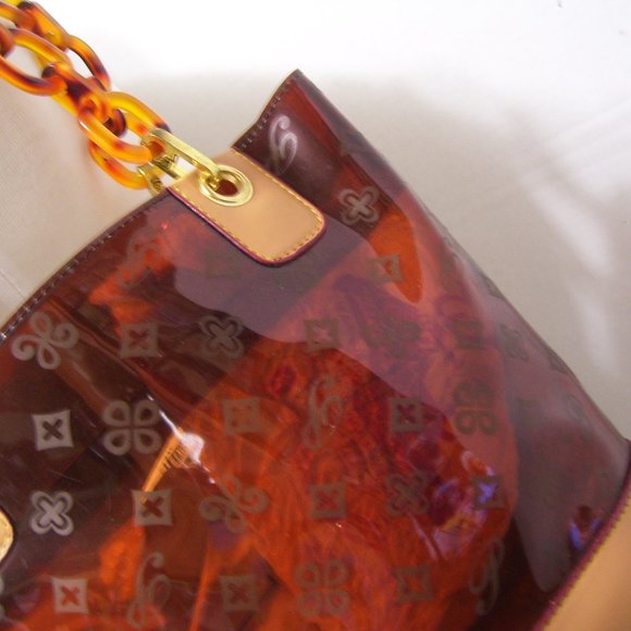 Fashion Handbag See Thru Tortoise and Tortoise Handles Leather Tan Trim NWOT - Picture 2 of 4